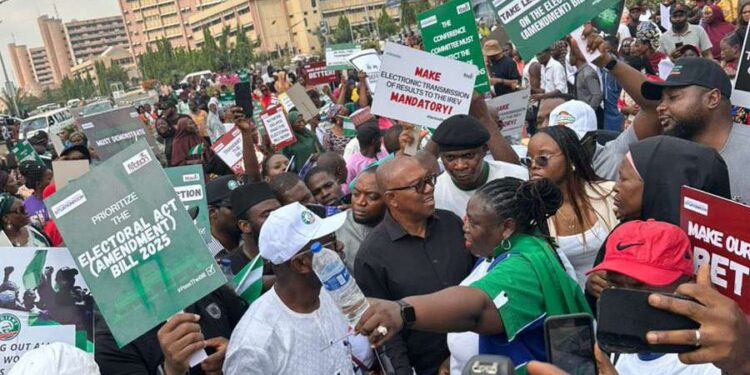 Obi, Amaechi, Others Protest, Call for Real-Time Transmission of Election Results