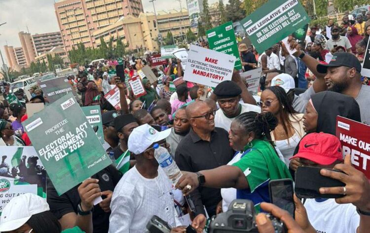Obi, Amaechi, Others Protest, Call for Real-Time Transmission of Election Results
