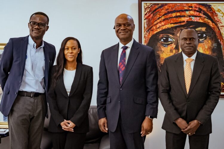 L - R: Mr. Kenneth Irabor, Head, Risk Management, Dangote Cement; Dr. Pontsho B. Mokoena, Group Chief Risk Officer, Dangote; Mr. Kevin Ugwuoke, President, Chartered Risk Management Institute of Nigeria (CRMI) and Executive Director, Risk Management, Fidelity Bank Nigeria Plc; and Mr. Victor Olannye, Ph.D, FCRM, Registrar/Chief Executive Officer, CRMI; during a courtesy visit on the institute’s president in Lagos recently.